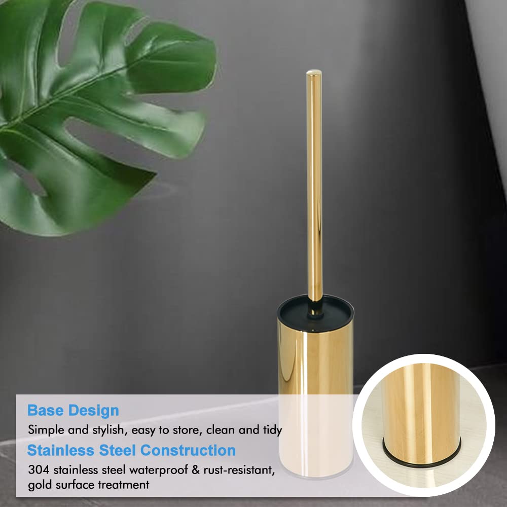 Suntai Round Toilet Brush Holder Stainless Steel 304 Bathroom Accessory Standing For Bathroom, Gold